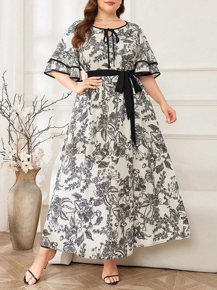 Toile-Print Belted Maxi Dress
