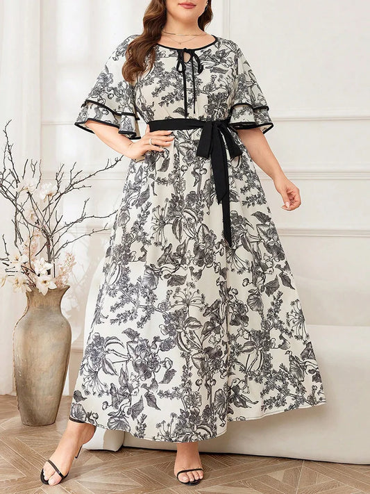 Toile-Print Belted Maxi Dress