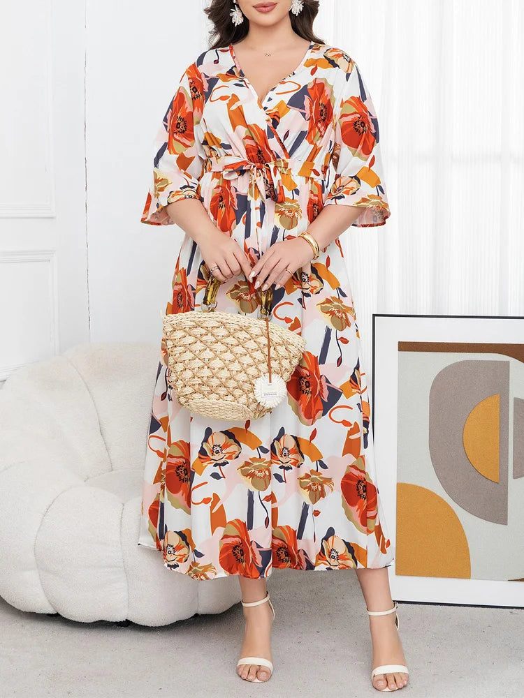 Poppy-Print Wrap Maxi Dress