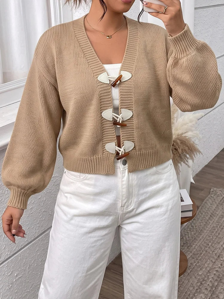 Toggle-Closure Balloon-Sleeve Cardigan