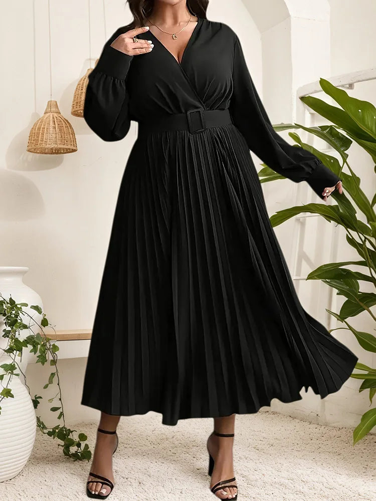 Pleated Wrap Belted Maxi Dress