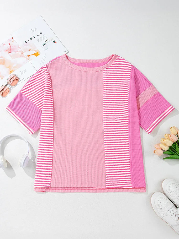Colorblock Stripe Waffle-Knit Top