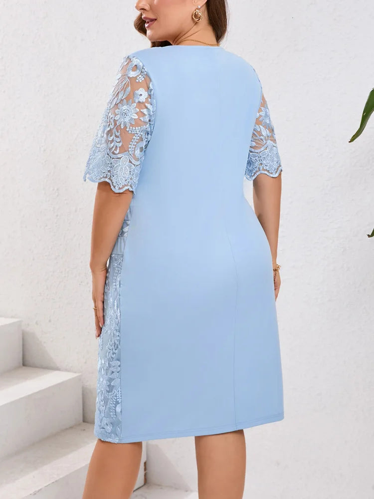 Lace-Panel Sheath Midi Dress