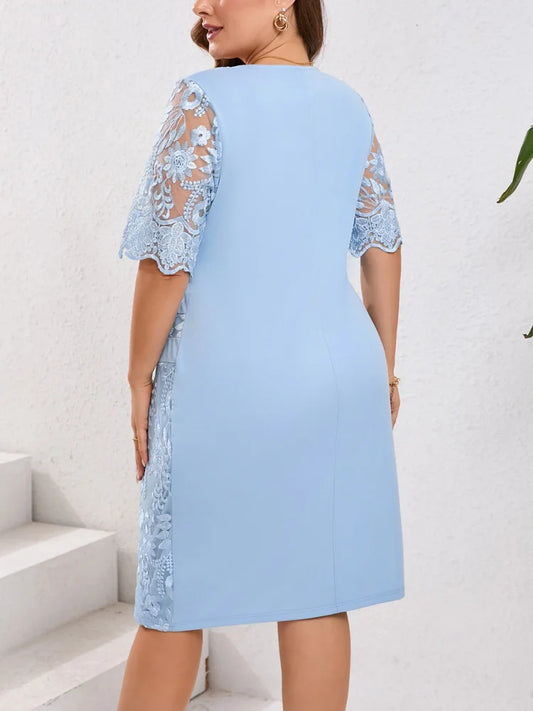 Lace-Panel Sheath Midi Dress