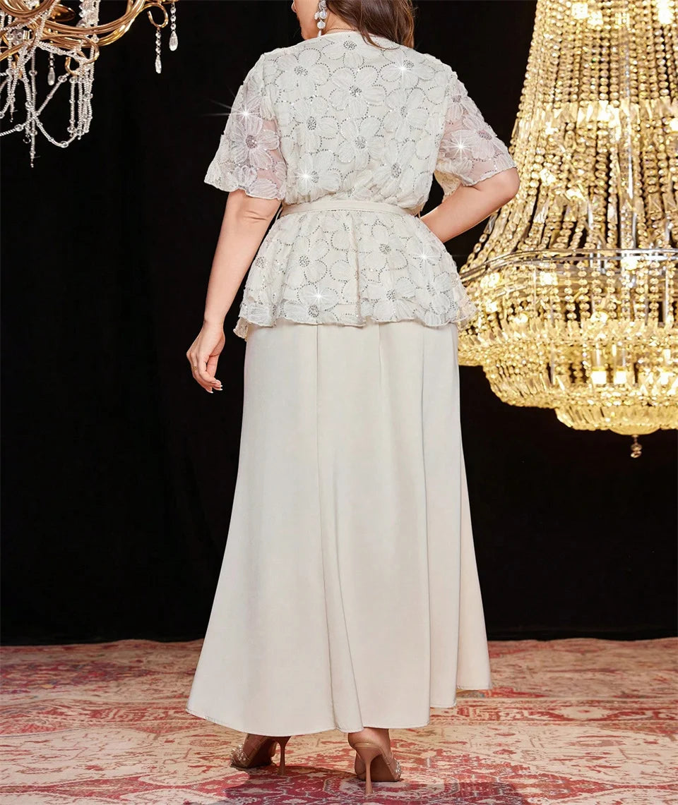 Sequin-Lace Peplum Top & Maxi Skirt Set