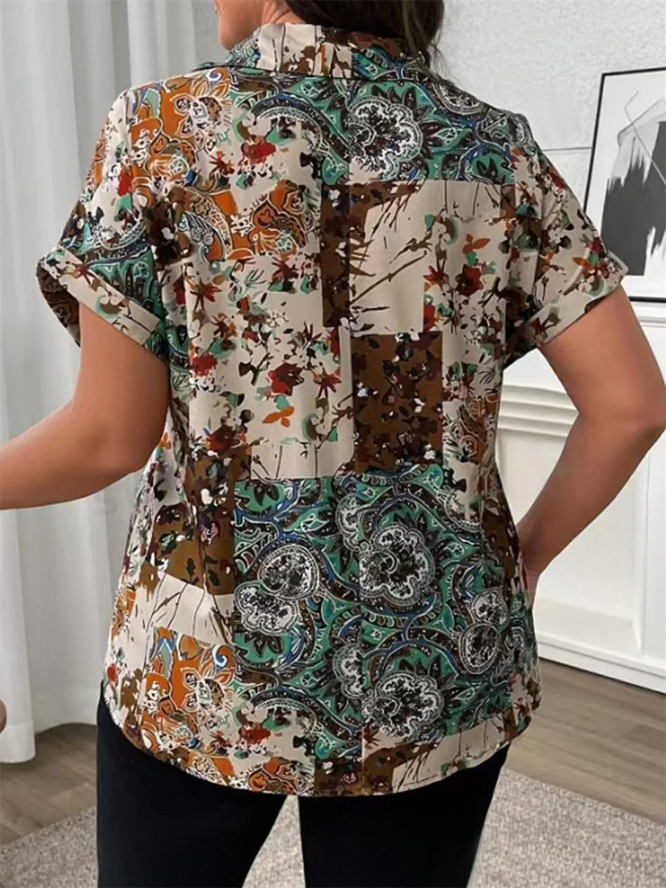 Paisley Patchwork Short-Sleeve Blouse
