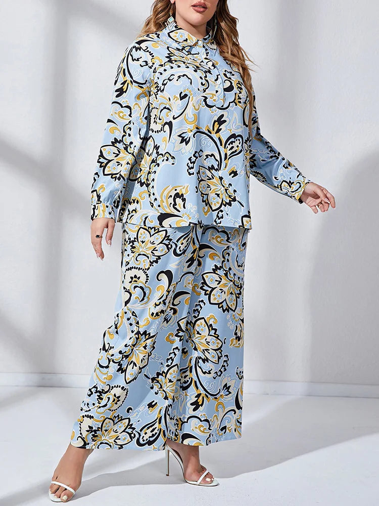 Paisley Shirt & Wide-Leg Pants Set