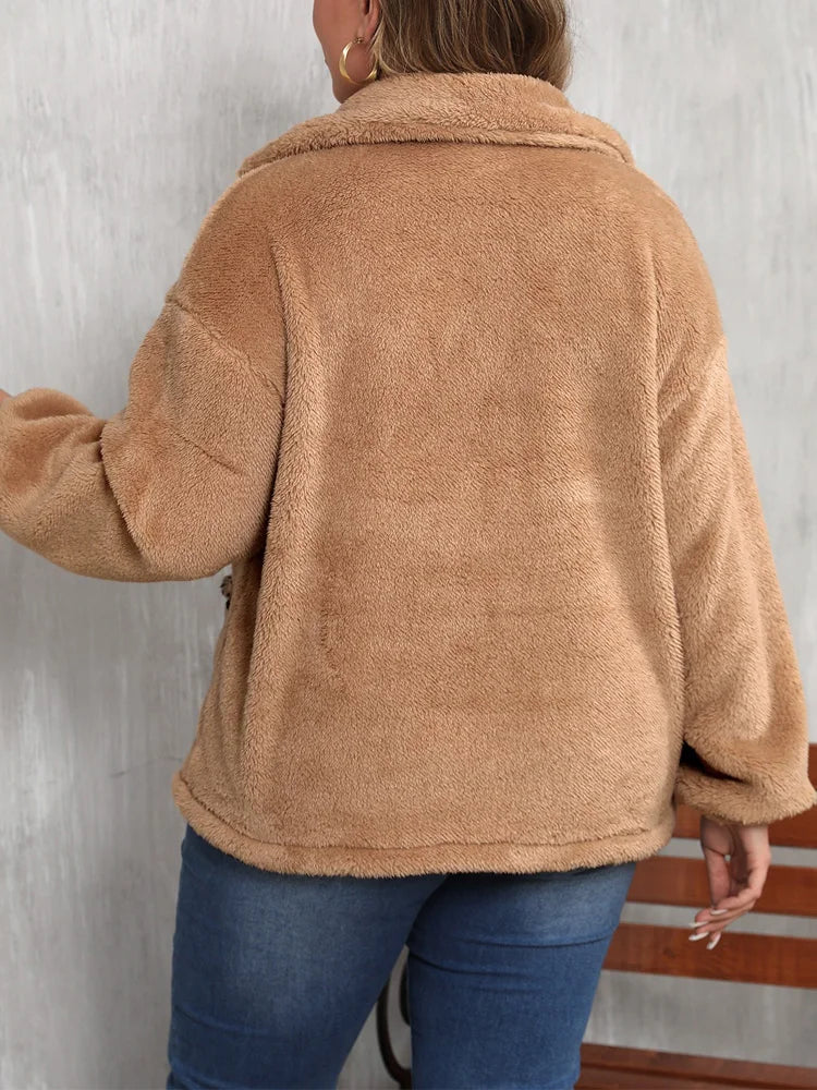 Leopard-Pocket Fuzzy Zip Jacket
