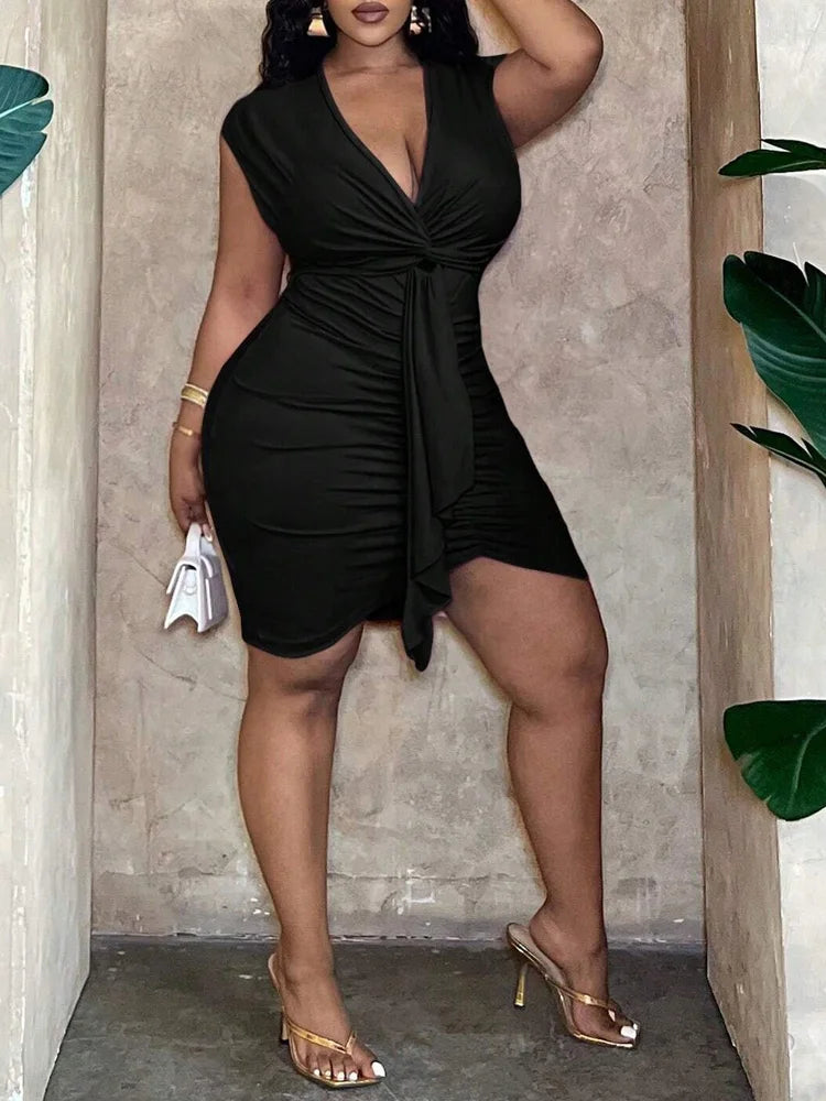 Ruched Twist-Front Mini Dress