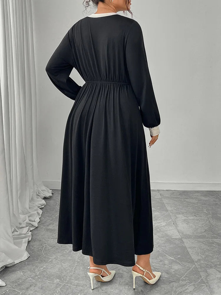 Bow-Neck Contrast Maxi Dress