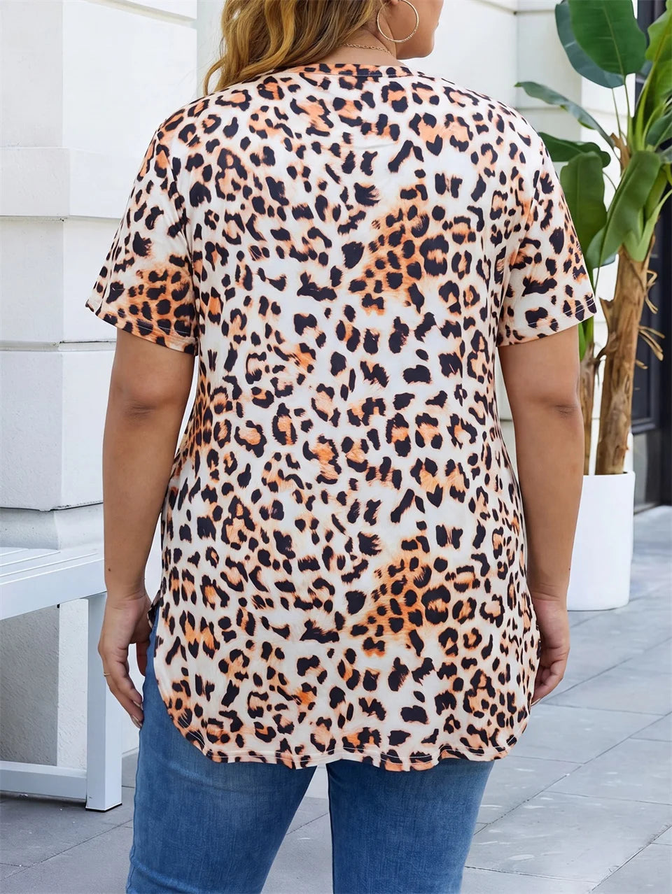 Leopard-Print Side-Slit Longline Tee