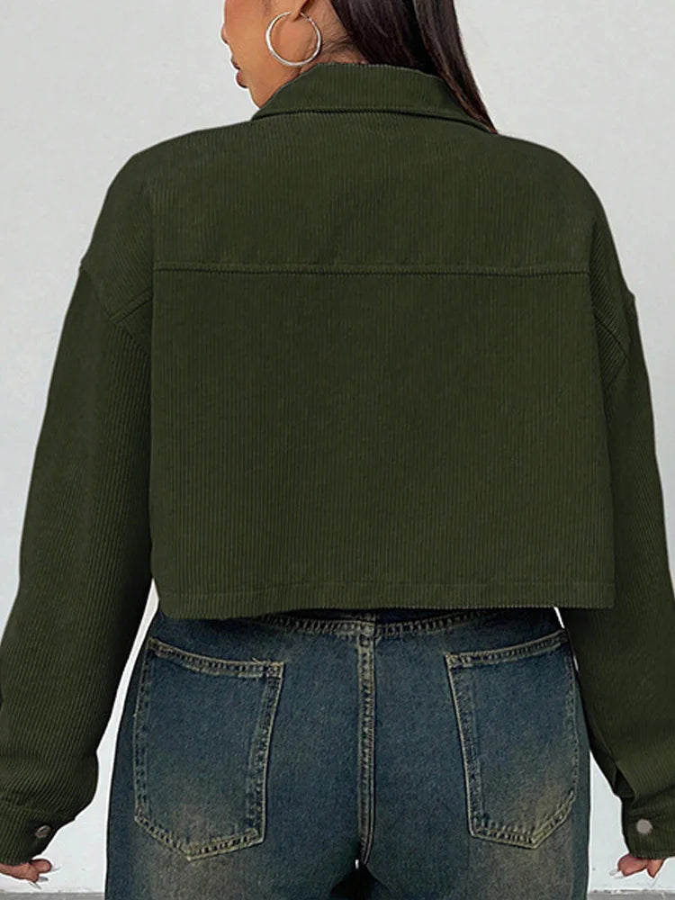 Textured Cropped Pocket Shirt Jacket