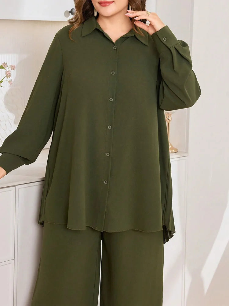 Longline Shirt & Wide-Leg Pants Set