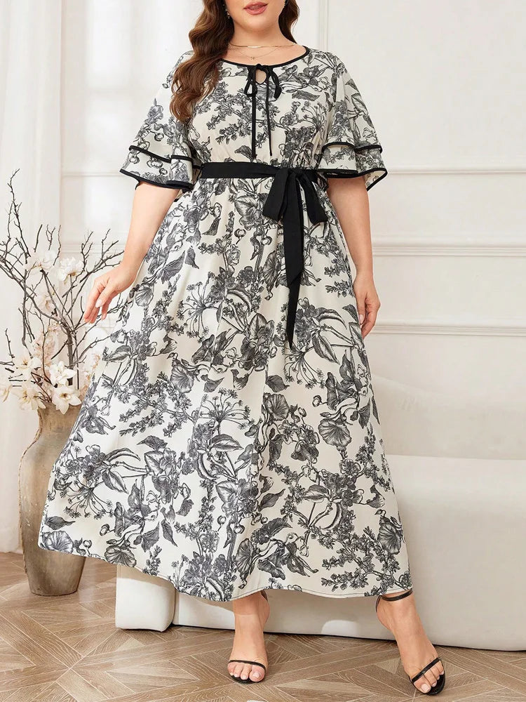 Toile-Print Belted Maxi Dress