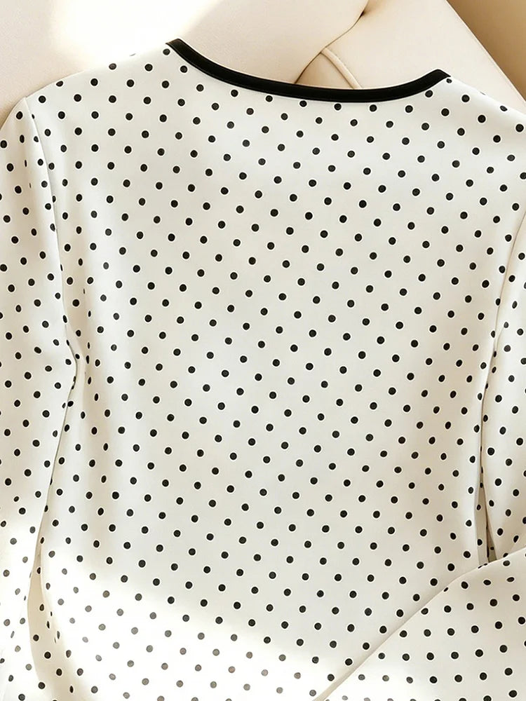 Polka-Dot Bow-Keyhole Blouse