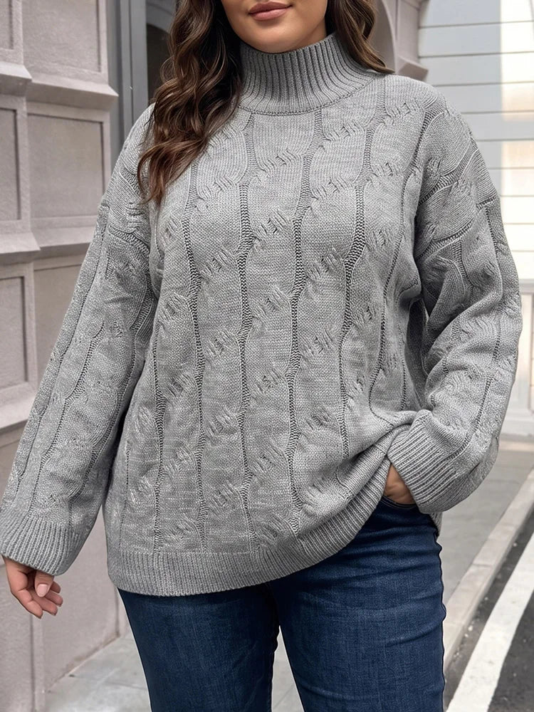 Cable-Knit Mock-Neck Bell-Sleeve Sweater