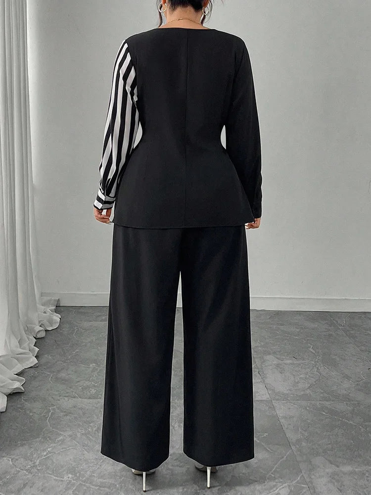 Striped Wrap Top & Wide-Leg Pants Set