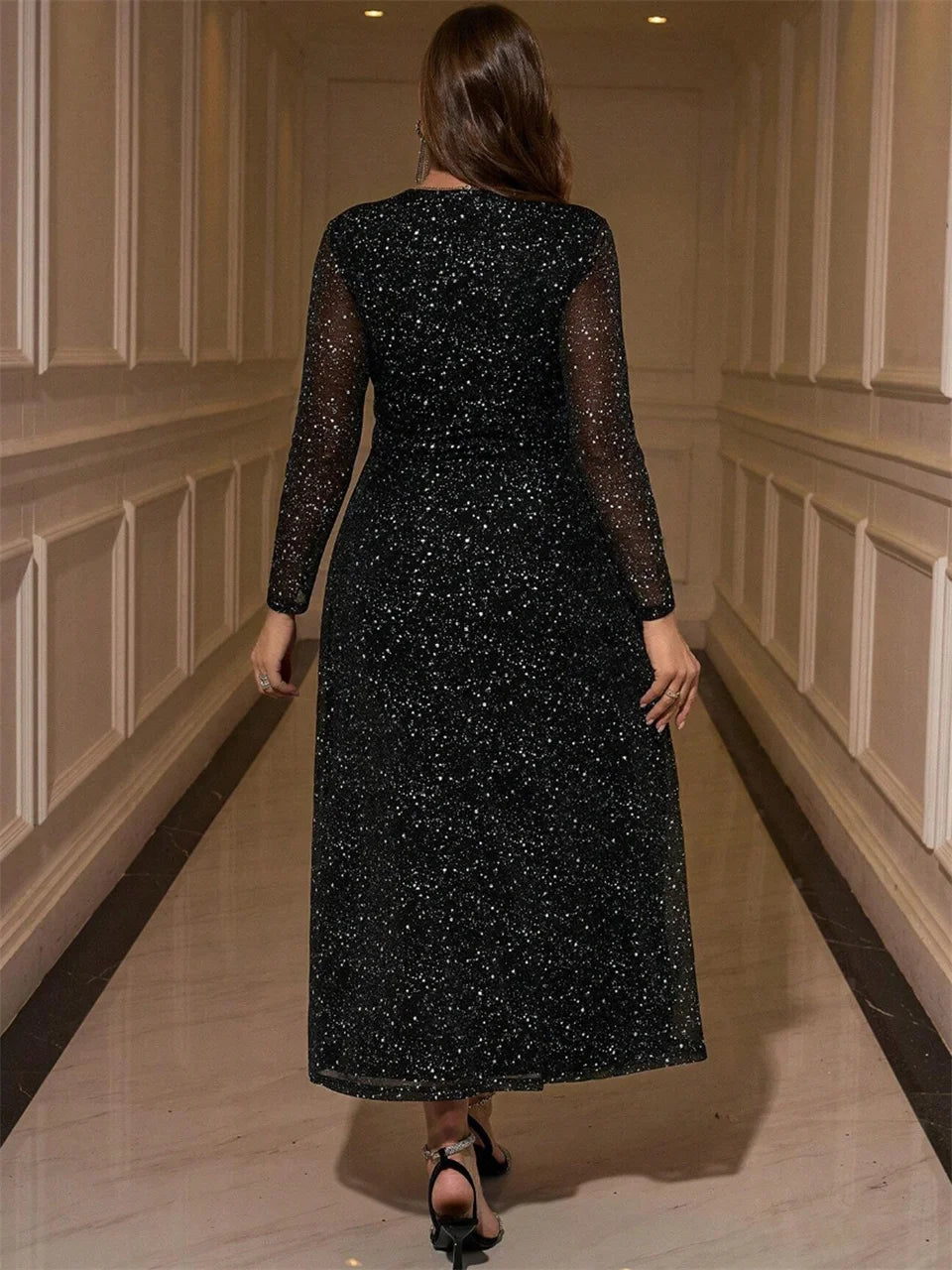 Square-Neck Glitter Maxi Dress