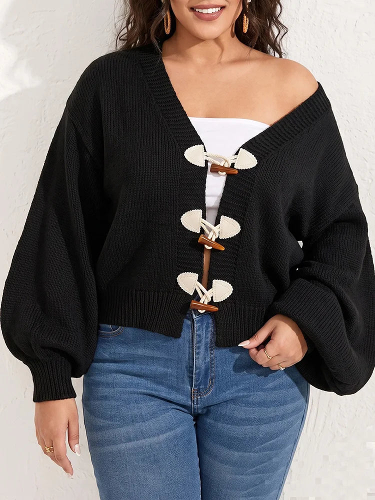 Toggle-Closure Balloon-Sleeve Cardigan