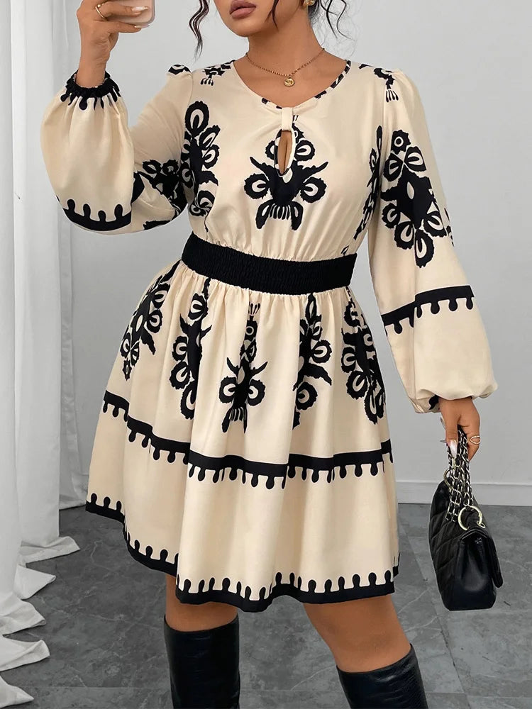 Graphic-Print Puff-Sleeve Mini Dress