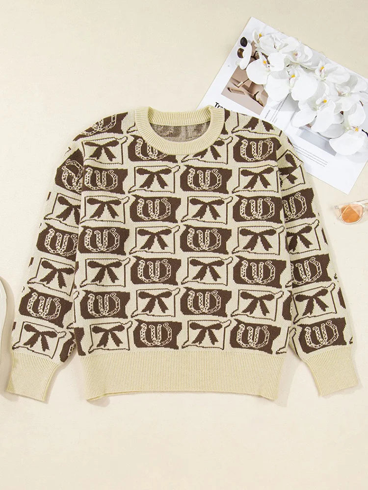 Graphic-Pattern Crew-Neck Sweater
