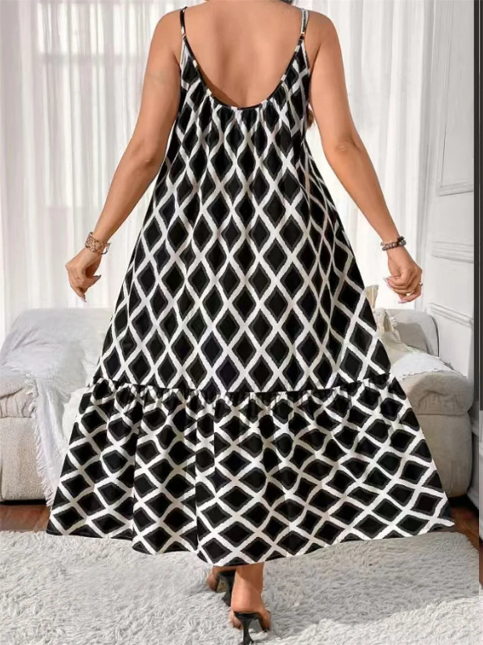 Geometric Tiered Cami Maxi Dress
