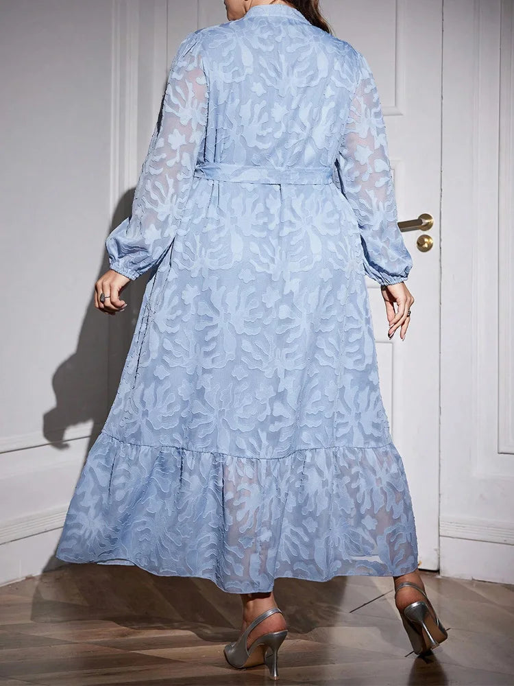 Jacquard Belted Shirt Maxi Dress