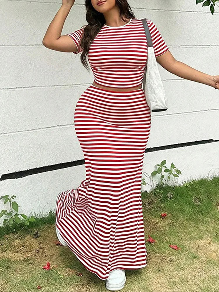 Striped Crop Tee & Mermaid Maxi Skirt Set