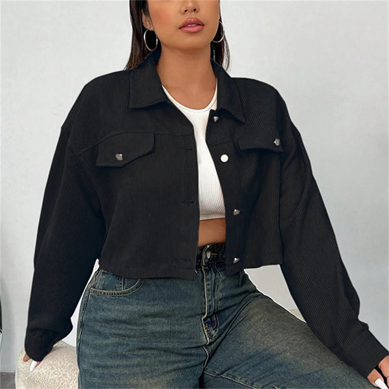 Textured Cropped Pocket Shirt Jacket