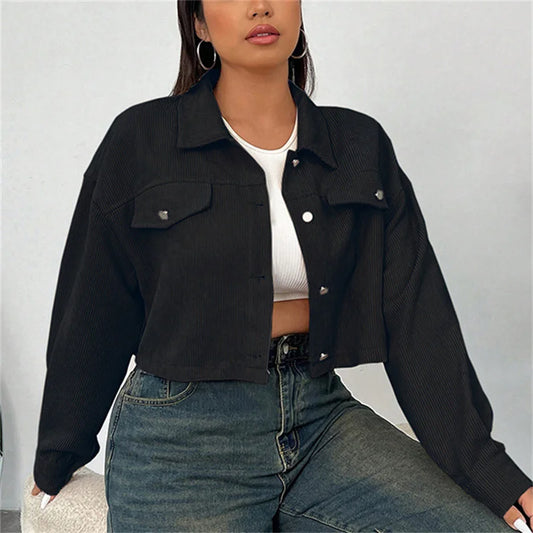 Textured Cropped Pocket Shirt Jacket