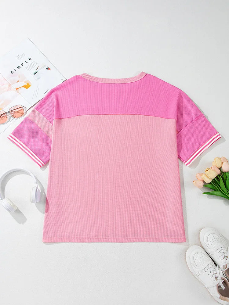 Colorblock Stripe Waffle-Knit Top