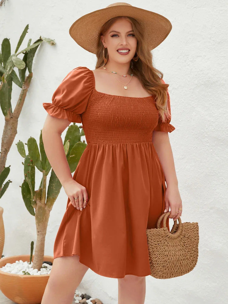 Smocked-Bodice Puff-Sleeve Mini Dress