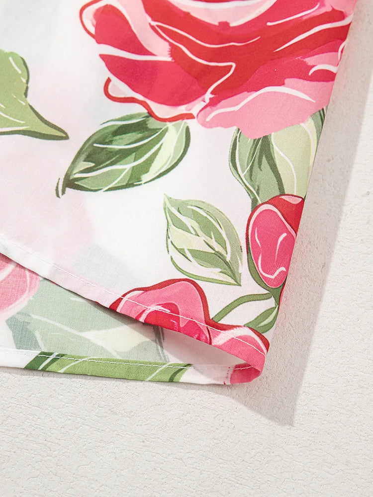 Rose-Print Ruffle-Trim Blouse