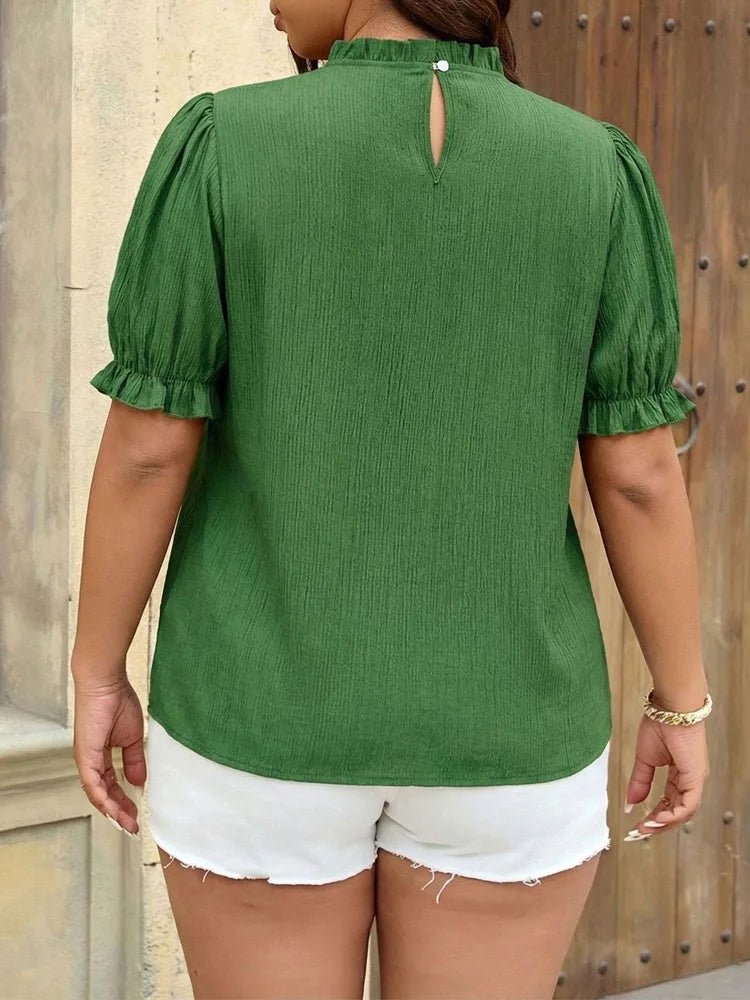 Ruffle-Neck Puff-Sleeve Blouse