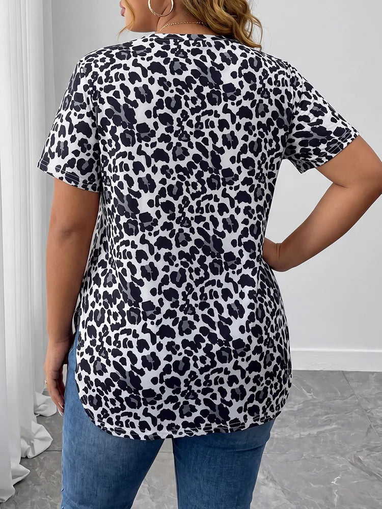 Leopard-Print Side-Slit Longline Tee