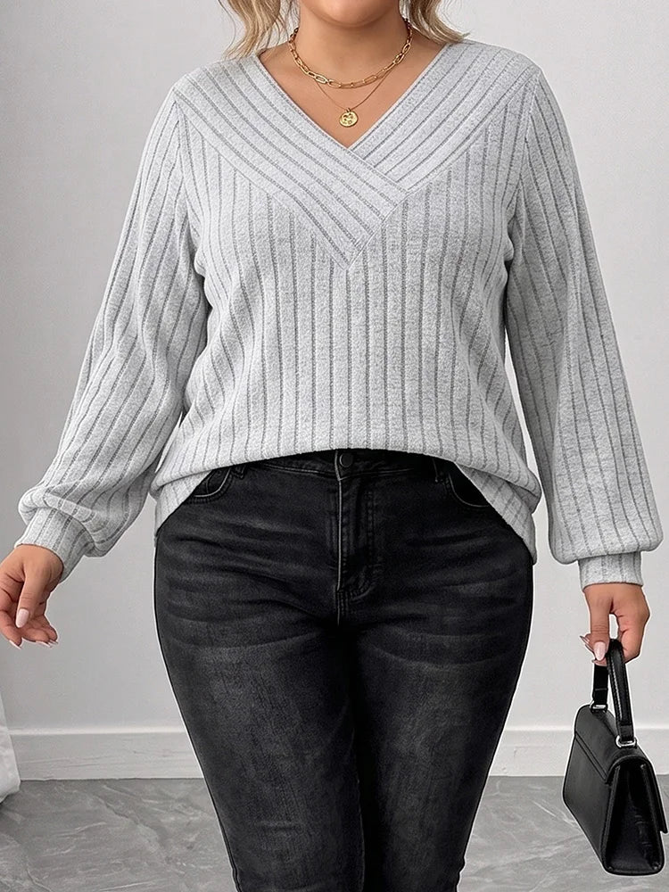 Relaxed Ribbed V-Neck Top