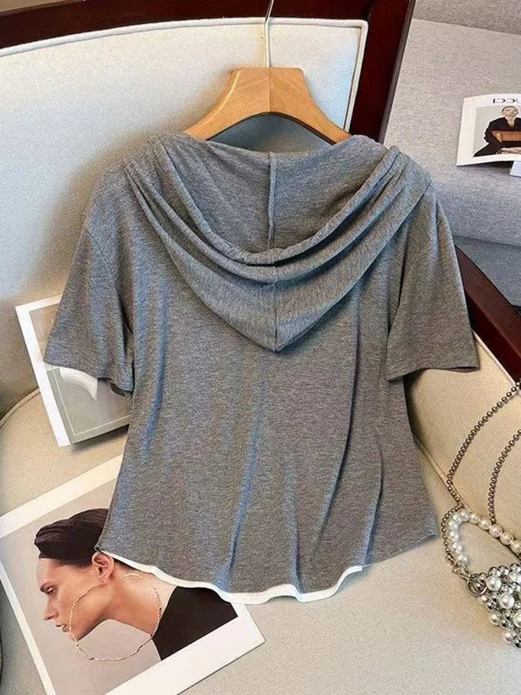 Short-Sleeve Hoodie & Pleated Shorts Set