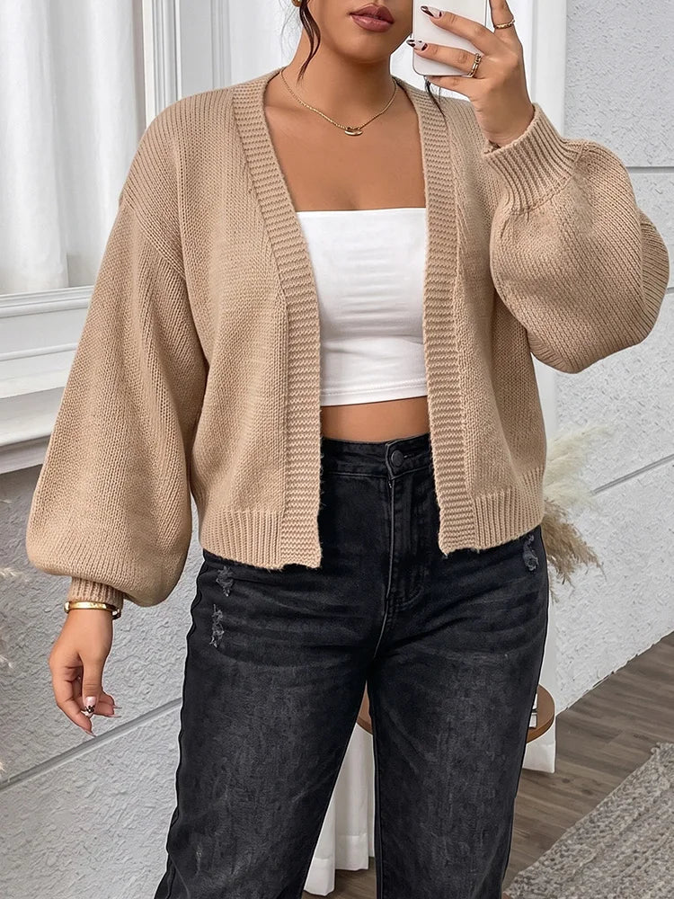 Open-Front Cropped Knit Cardigan