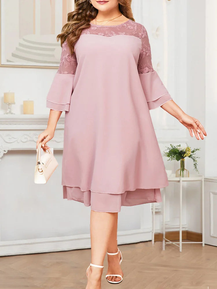 Lace-Yoke Layered Midi Dress