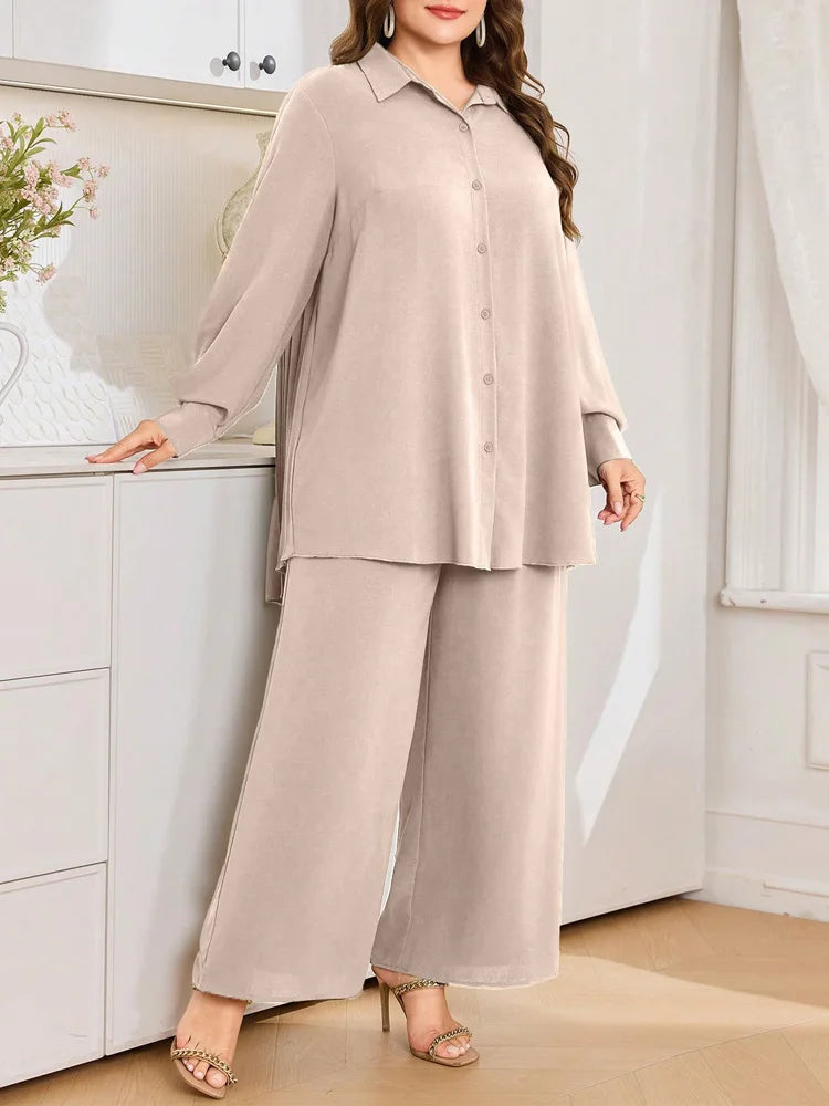 Longline Shirt & Wide-Leg Pants Set