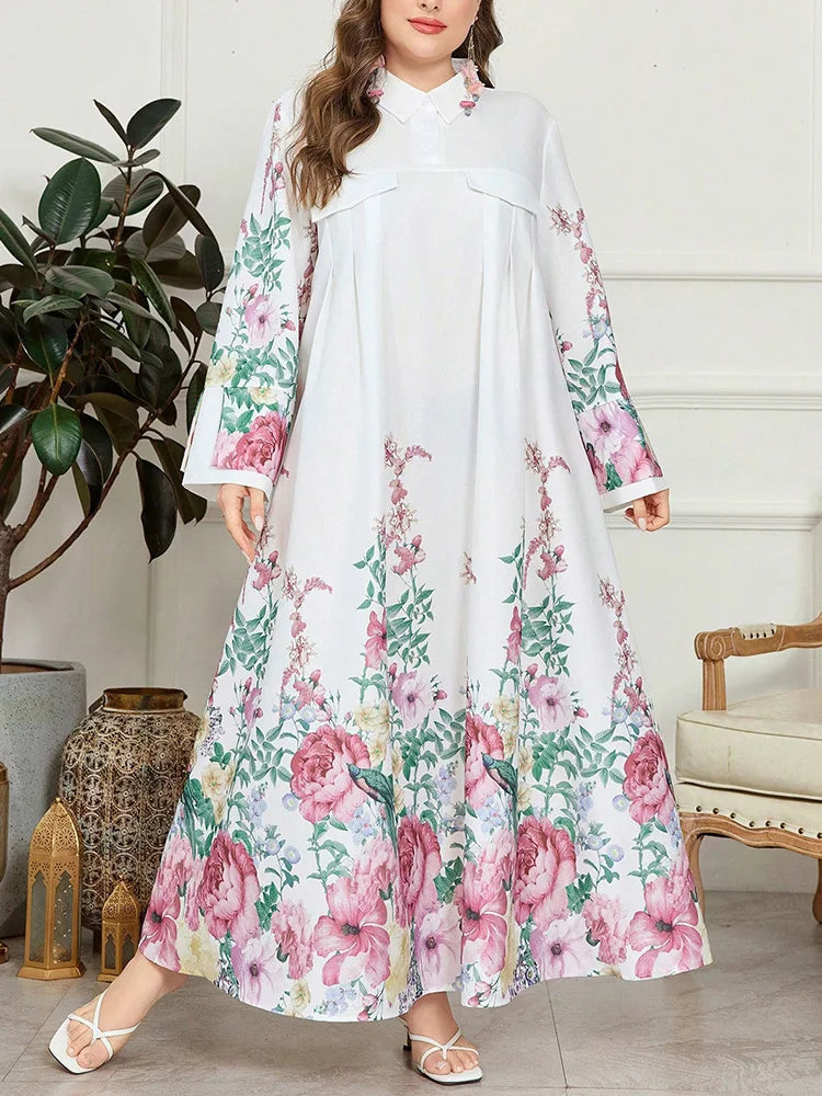 Border-Floral Collared Maxi Dress