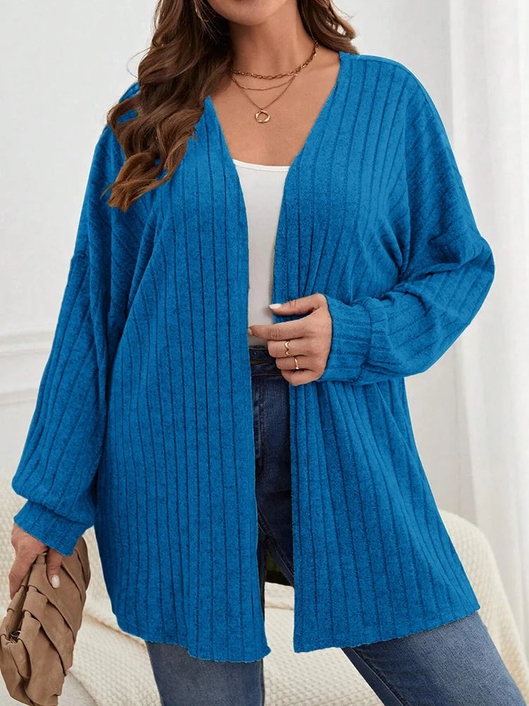Ribbed Open-Front Longline Cardigan