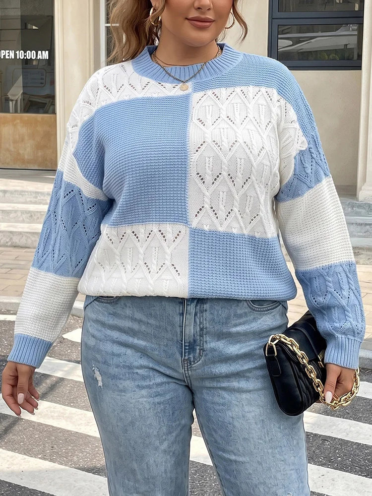 Colorblock Openwork Patchwork Sweater