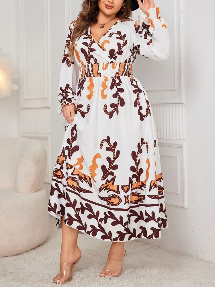 Abstract Smocked-Waist Maxi Dress