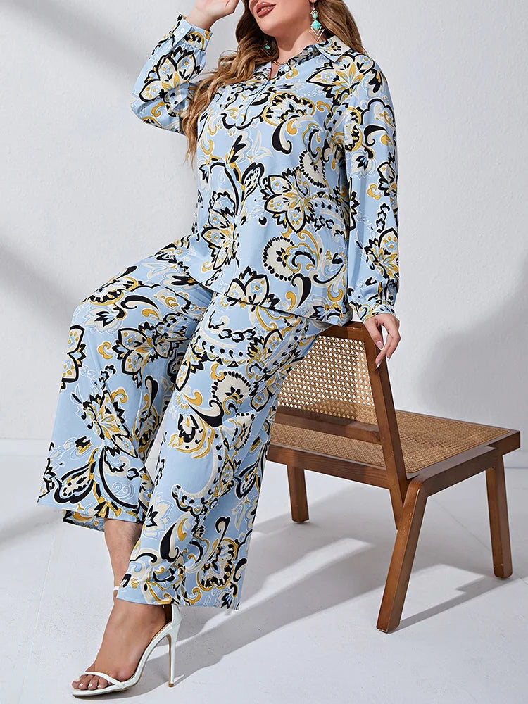Paisley Shirt & Wide-Leg Pants Set