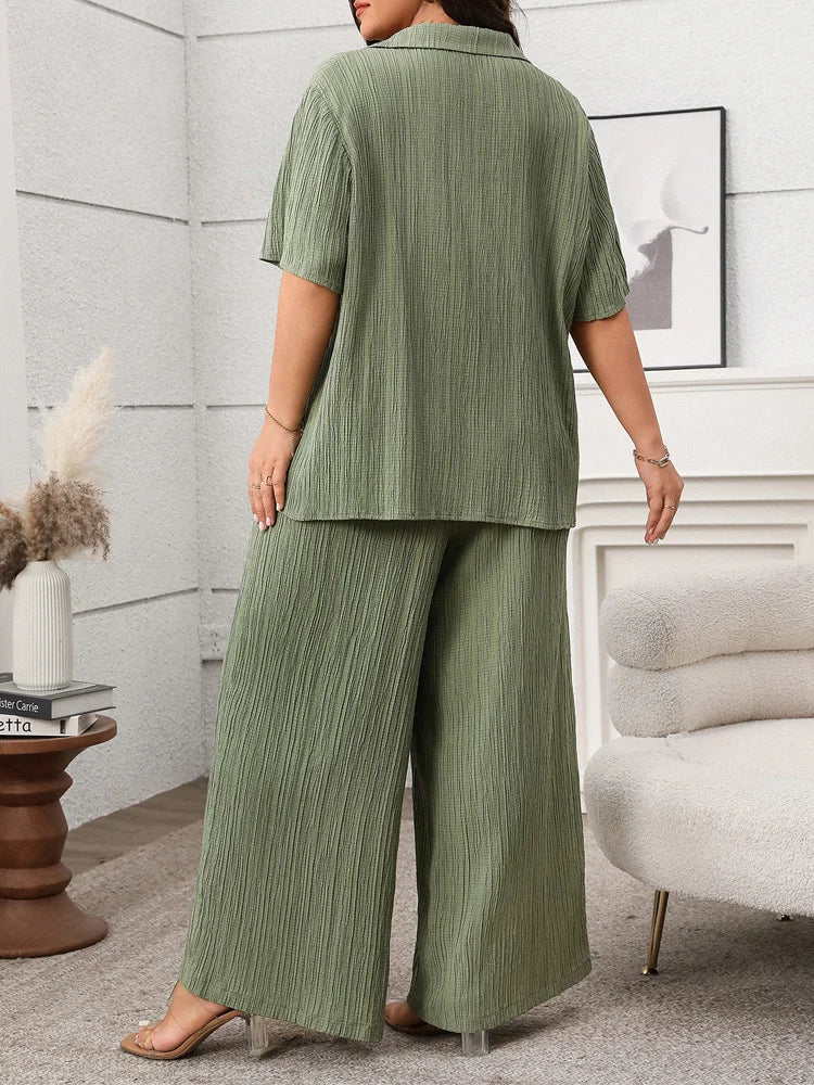 Tie-Front Shirt & Wide-Leg Pants Set