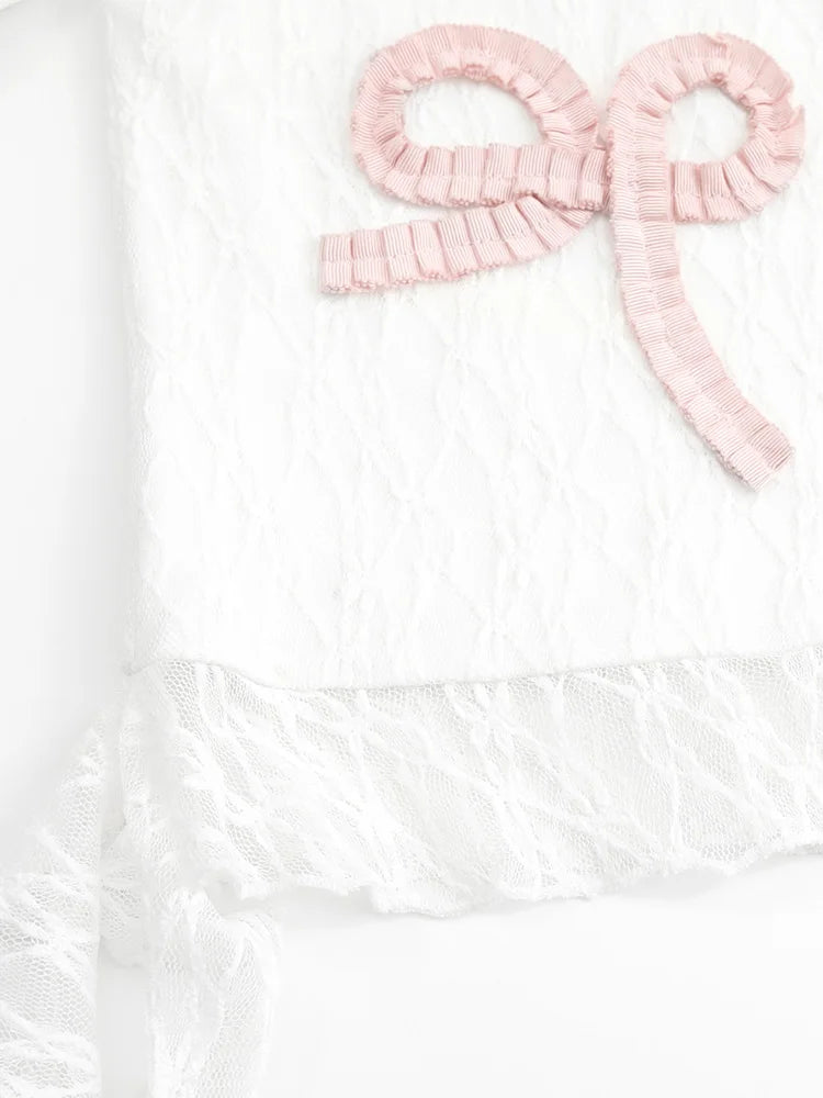 Bow-Appliqué Asymmetric Lace Top