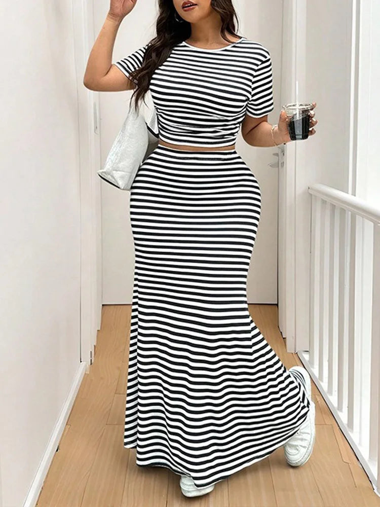 Striped Crop Tee & Mermaid Maxi Skirt Set