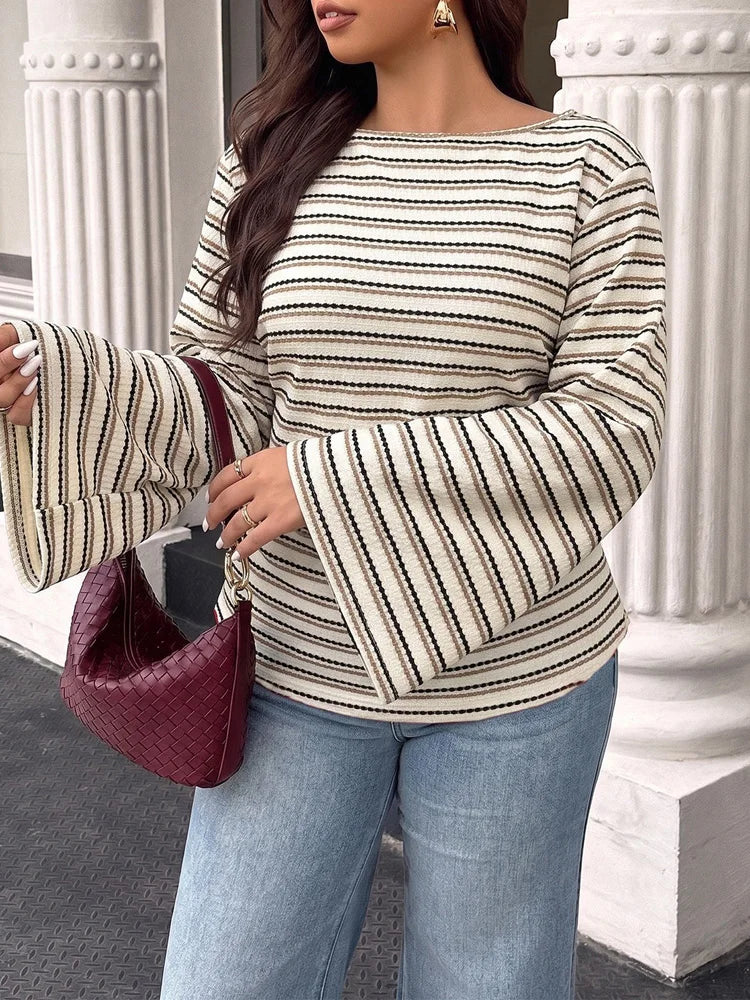 Striped Bell-Sleeve Fitted Top