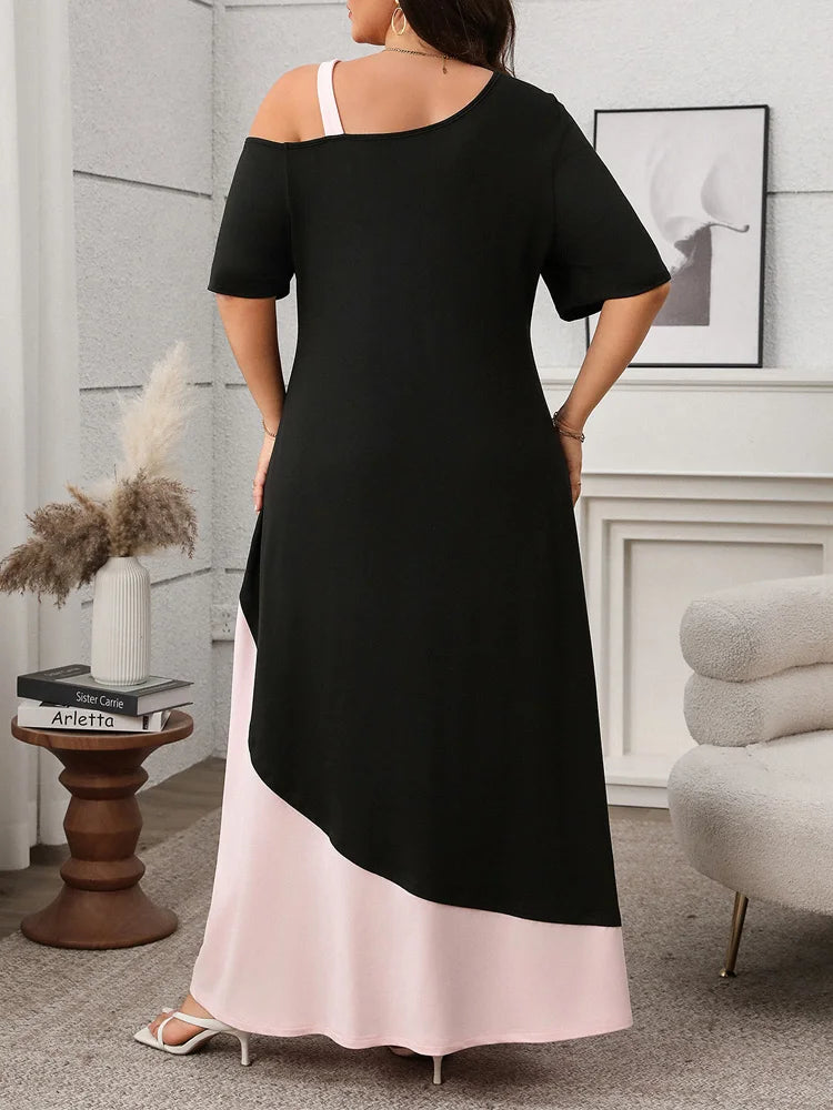 Colorblock Asymmetric Maxi Dress
